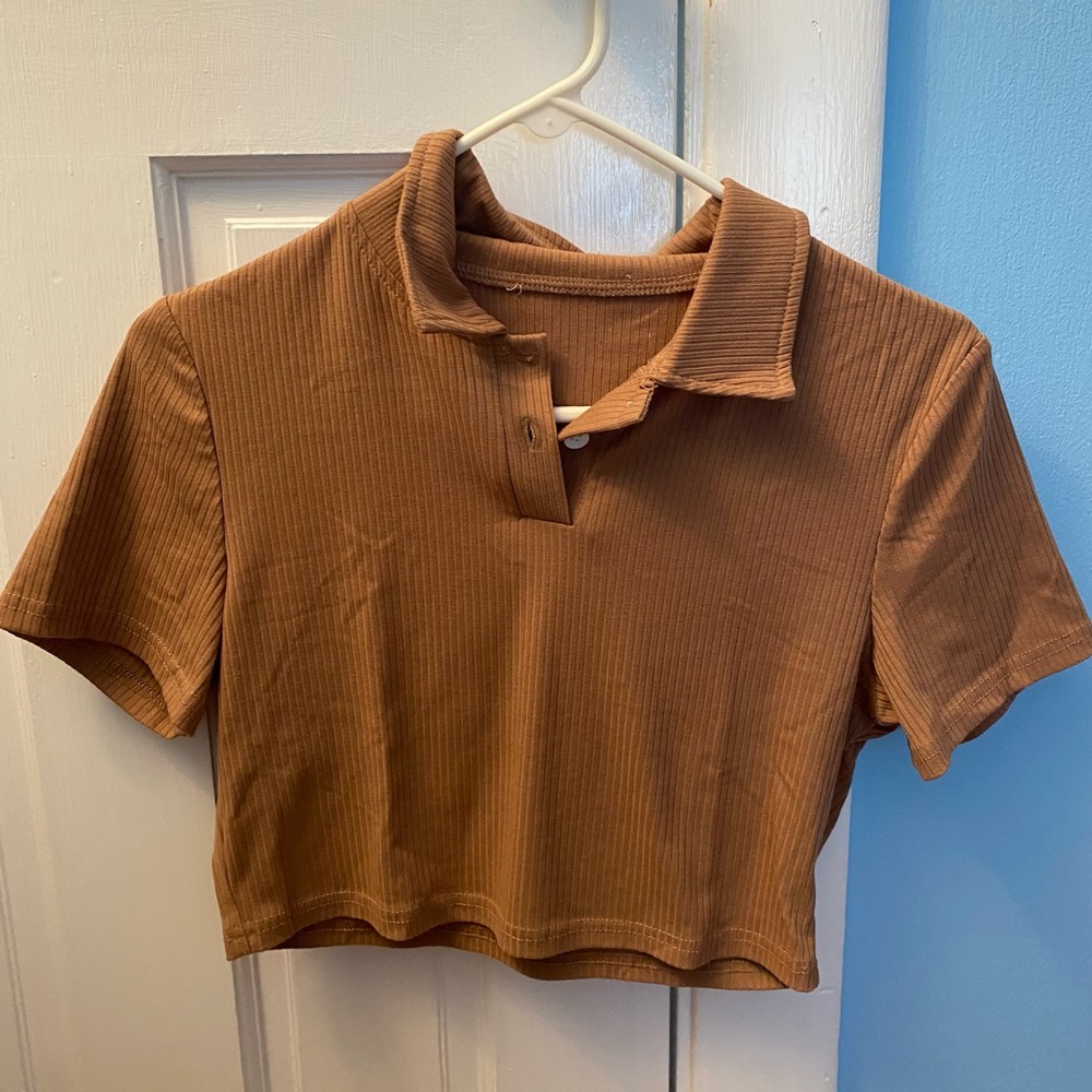 SHEIN Ribbed Polo Crop Tee